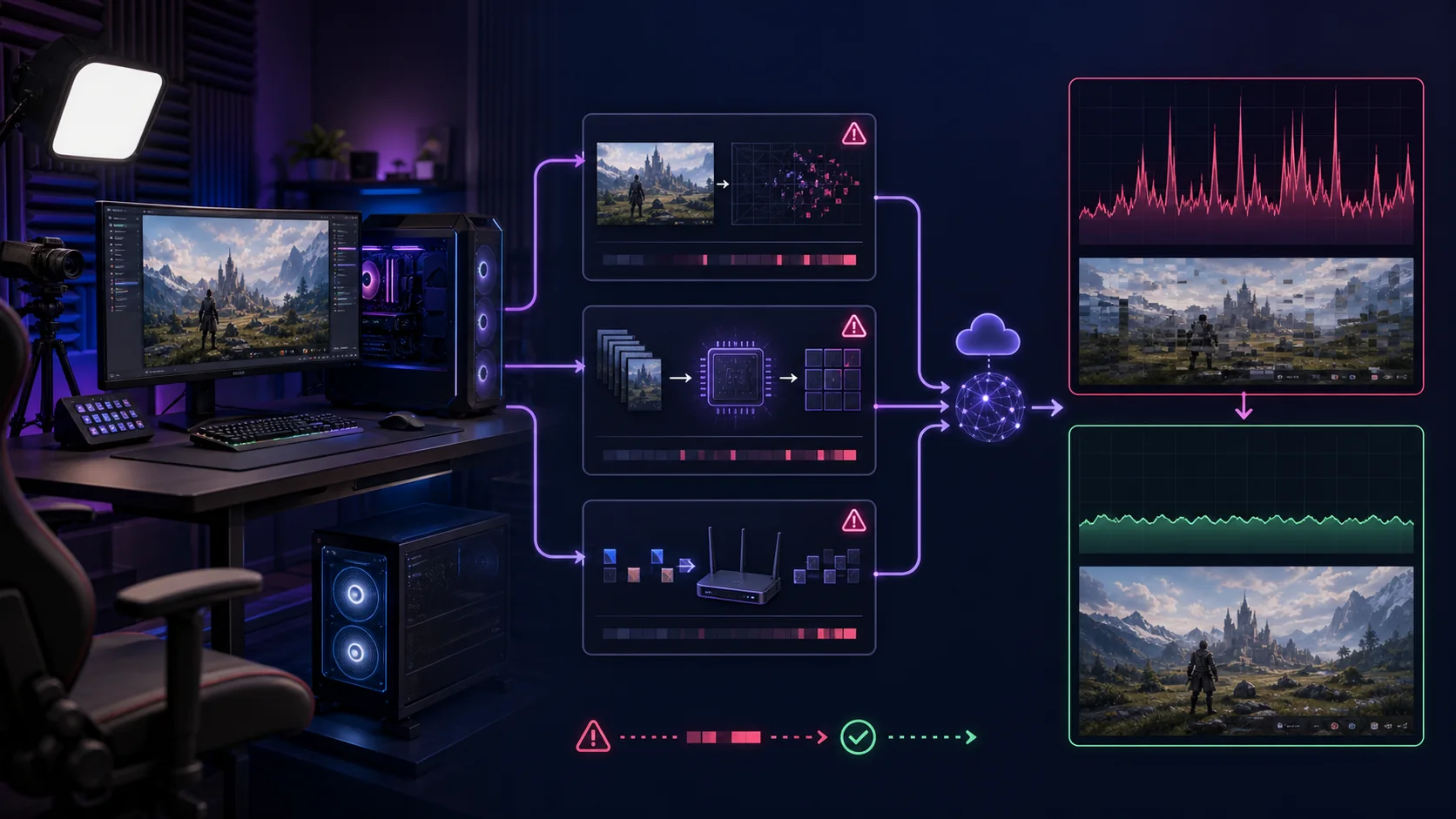 Streaming diagnostic pipeline separating rendering encoding and network frame drops